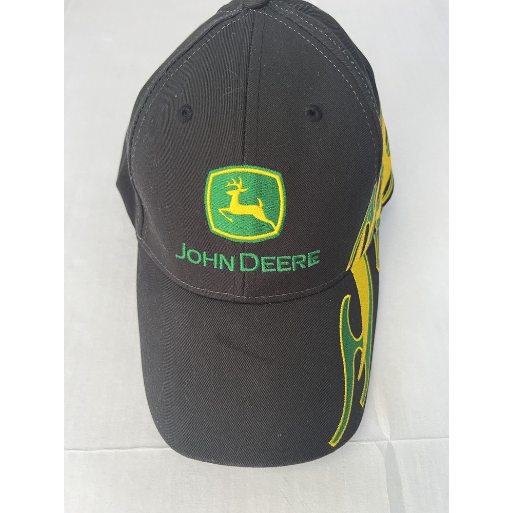 JOHN DEERE Men's Black Green Yellow Adjustable Strap Embroidered Hat Cap